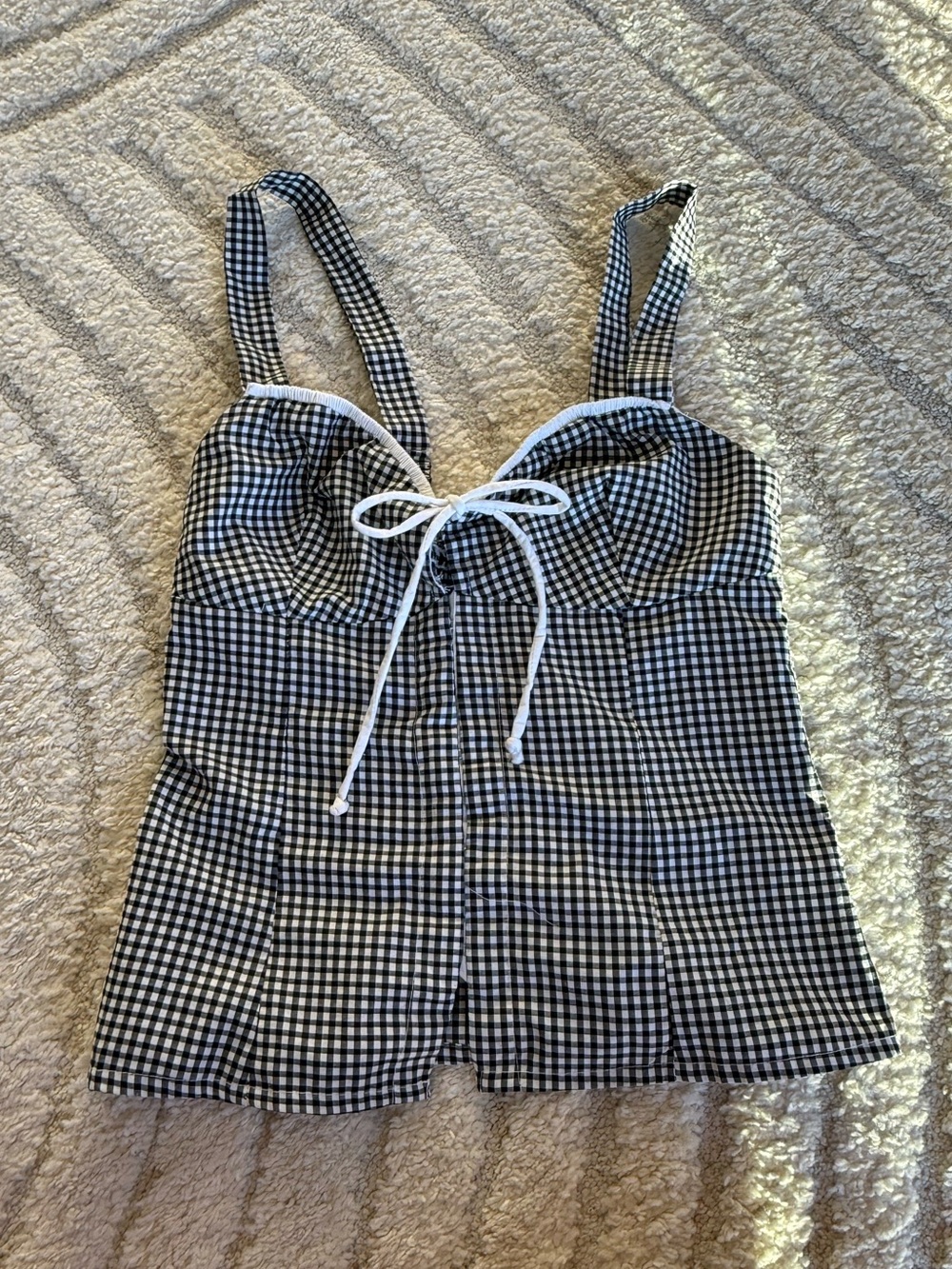 Black & White Gingham Tie-Front Cami Top